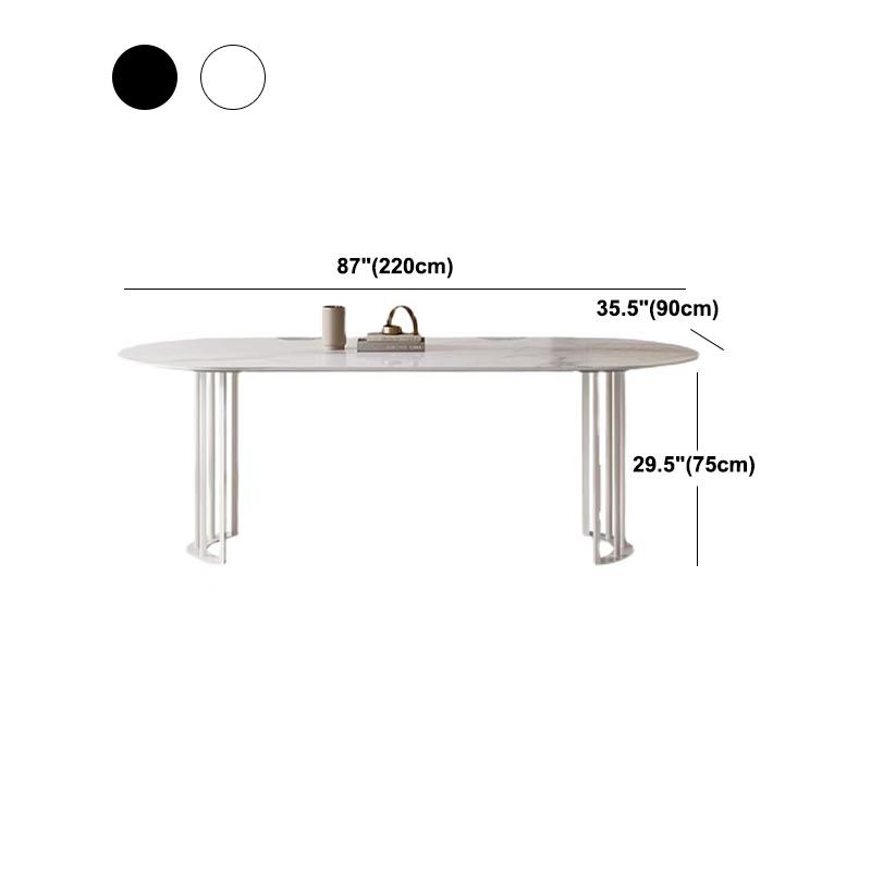 Modern White Stone Top Dinner Table Oval Metal Double Pedestal Dining Table Clearhalo 'Dining Tables & Seating' 'Dining Tables' 'dining_table' 'furn' 'furn_dining_table' 'Furniture' 'furniture_dining_table' 'Kitchen & Dining Furniture' 'kitchen' 'kitchen_dining_table' 1200x1200_ee68d62a-a039-4ada-8f95-bb0899058931