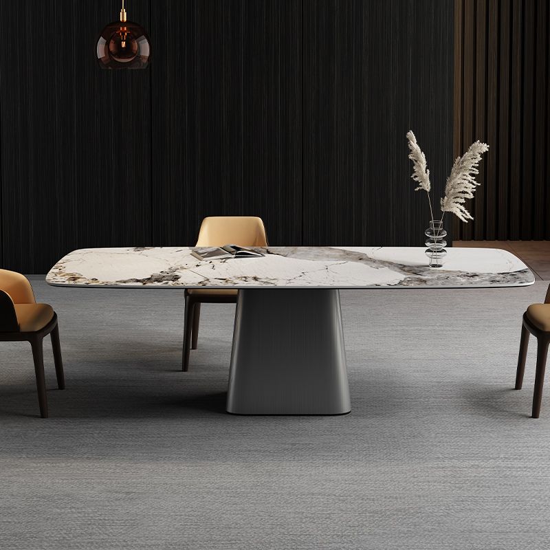 Metal Traditional Luxury Rectangle Table High Gloss White Sintered Stone Table with Pedestal Base Clearhalo ' dining_table' 'Dining Tables & Seating' 'Dining Tables' 'furn' 'furn_dining_table' 'Furniture' 'furniture_dining_table' 'Kitchen & Dining Furniture' 'kitchen&dining_furn' 'kitchen' 'kitchen_dining_table' 1200x1200_ee6af601-1ec5-4ccb-b9f2-2e33b8378c8c