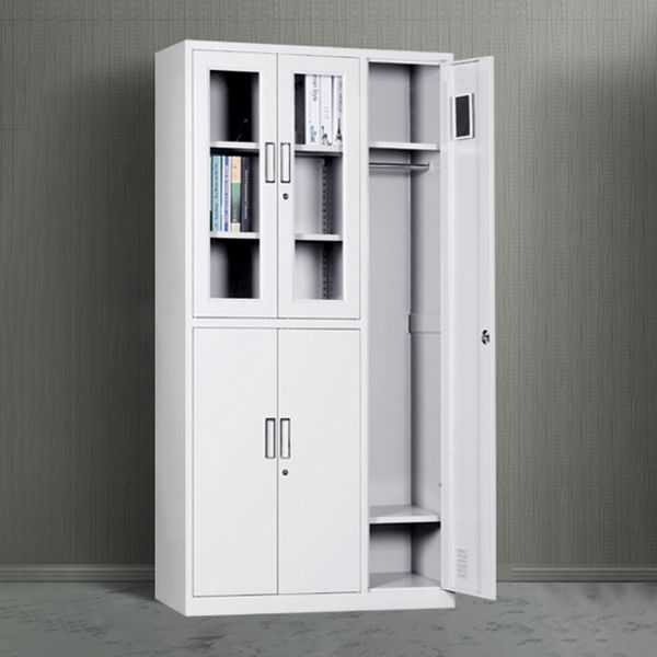 White Hinged Wardrobe Cabinet Contemporary Steel Wardrobe Armoire Clearhalo 'Armoires & Wardrobes' 'armoires_wardrobes' 'Bedroom Furniture' 'furn' 'furn_armoires_wardrobes' 'Furniture' 1200x1200_ee6baae6-eb80-4d2e-aceb-d87f34176b50