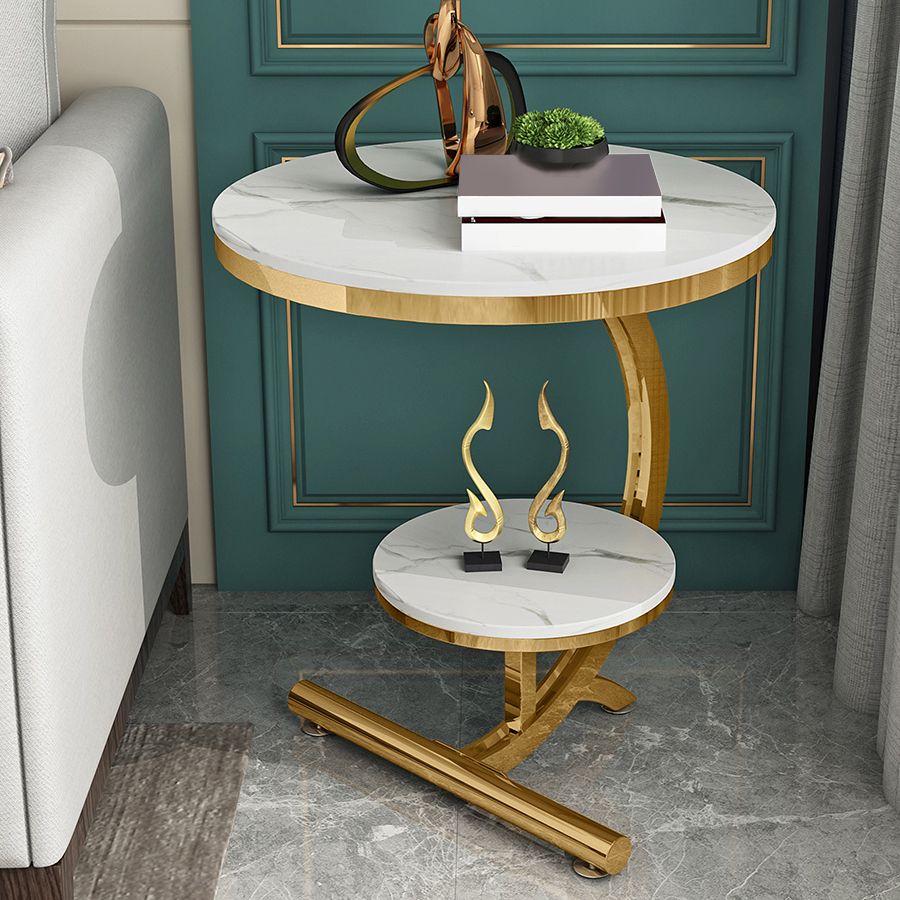 Contemporary Metal C Side Table Slate Top Round Side End Table