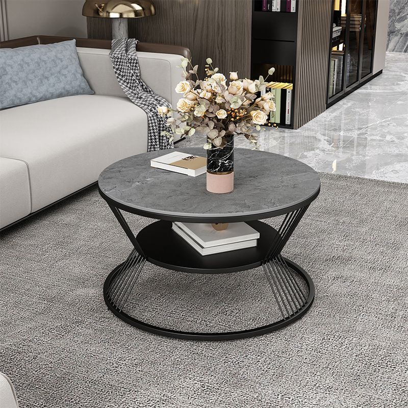 No Distressing Round Coffee Table Frame Single Coffee Table with Shelf Clearhalo 'Coffee & Accent Tables' 'Coffee Tables' 'coffee_tables' 'furn' 'furn_coffee_tables' 'Furniture' 'Living Room Furniture' 1200x1200_ee6dd8a0-c75c-474e-ab2e-9327cc4f4391