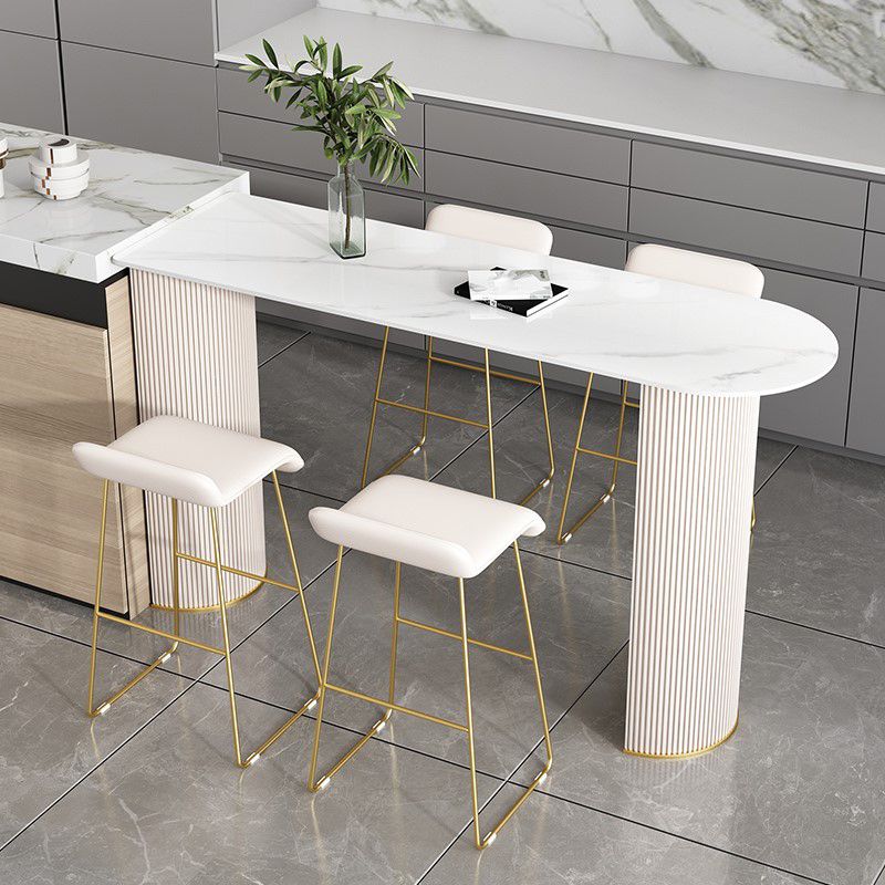 Stone Bar Dining Table Glam Oval Bar Table with Double Pedestal for Dining Room Clearhalo 'Bar Furniture' 'Bar Tables' 'bar_tables' 'furn' 'furn_bar_tables' 'Furniture' 'furniture_bar_tables' 'Kitchen & Dining Furniture' 1200x1200_ee72ea97-f51f-49a8-a130-c81aef890d9e