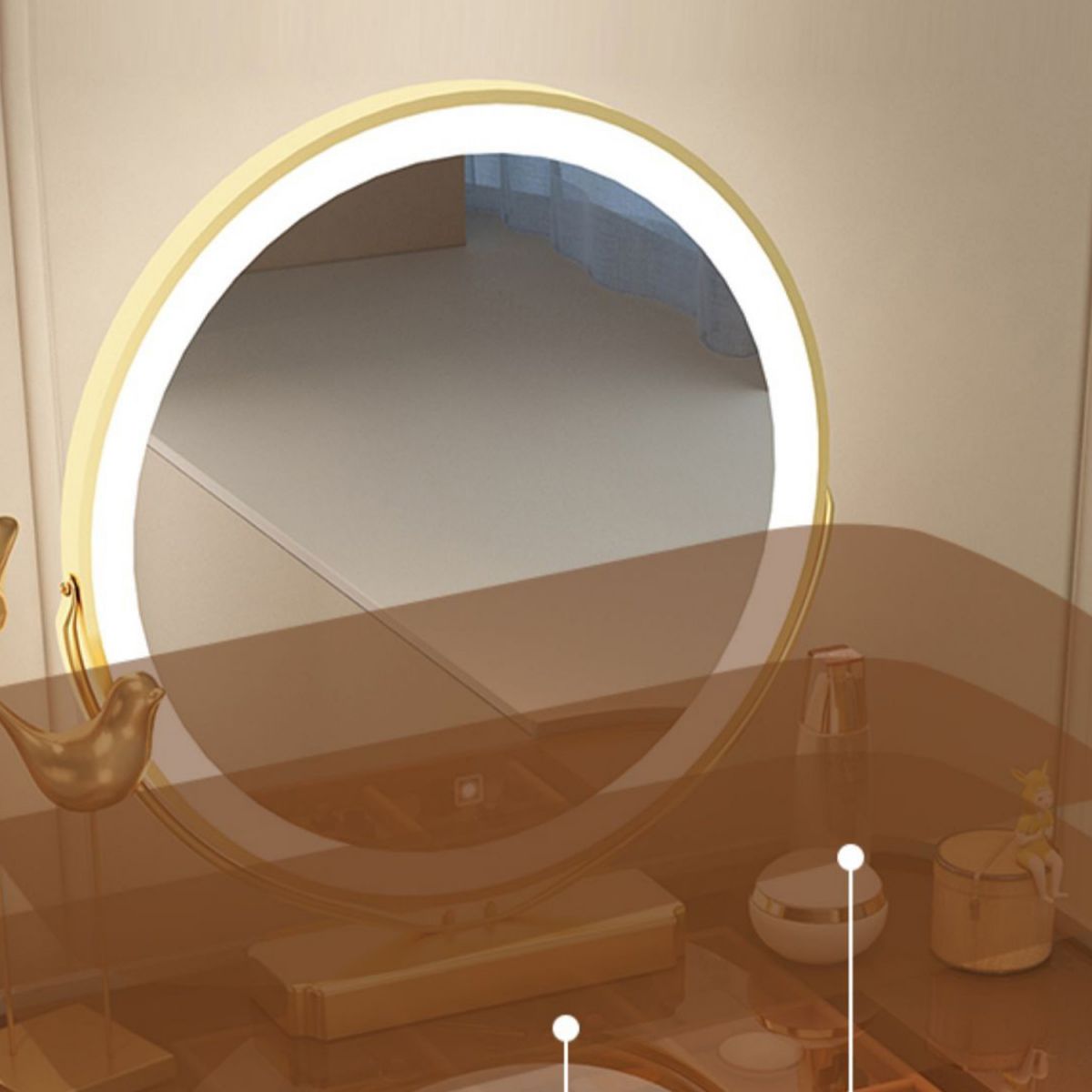 モダンなガラス/石のトップメイクアップバニティミラーとジュエリードレッシングテーブル