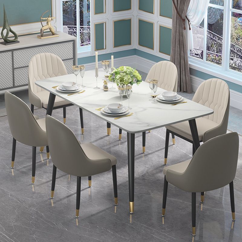 Modern Sintered Stone Table Set of 5/7 with Rectangle White Table Dining Set with PU Leather Chairs Clearhalo 'Dining Room Sets' 'Dining Tables & Seating' 'dining_room_set' 'furn' 'furn_dining_room_set' 'Furniture' 'furniture_dining_room_set' 'Kitchen & Dining Furniture' 'kitchen&dining_furn' 'kitchen' 1200x1200_ee77d848-325f-4b6c-bb03-7d074ae2df1d