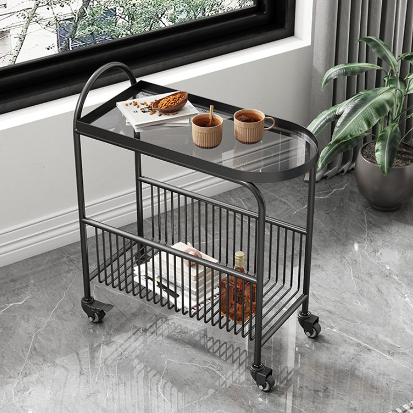 Modern Glass Top with Storage Double Tier Living Room Accent Side Table