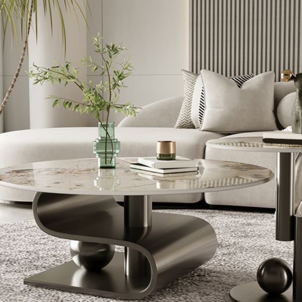 Stainless Steel Abstract Base Cocktail Table Glam Slate Top Coffee Table Clearhalo 'Coffee & Accent Tables' 'Coffee Tables' 'coffee_tables' 'furn' 'furn_coffee_tables' 'Furniture' 'Living Room Furniture' 1200x1200_ee7c808c-b749-48ea-8640-8a08b4a40b1d