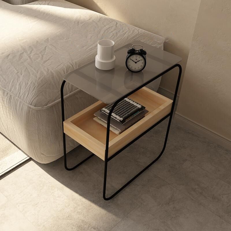 Modern Rectangular Glass Side End Table Sled Side Table with Metal Base Clearhalo 'Coffee & Accent Tables' 'End & Side Tables' 'end_side_tables' 'furn' 'furn_end_side_tables' 'Furniture' 'Living Room Furniture' 1200x1200_ee7eee21-9536-418a-a925-b73f65e1ac94