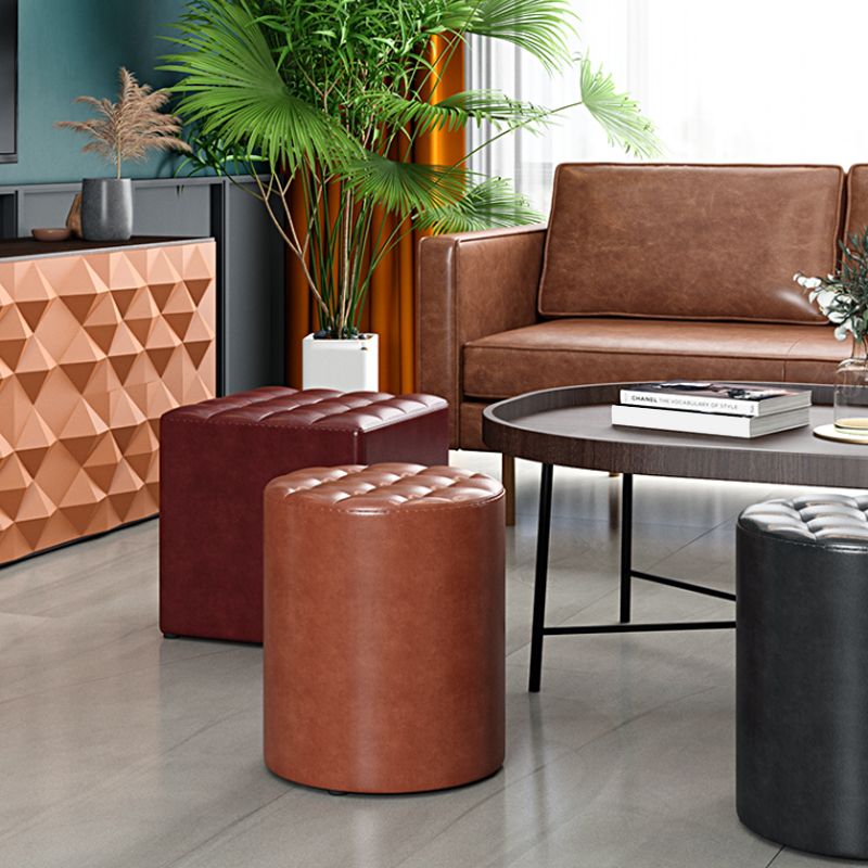 Simplicity Plain Ottoman Stool Water Resistant Genuine Leather Chair Ottoman