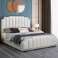 Luxe lederen bed beige gestoffeerd bedframe met nagellop -trim