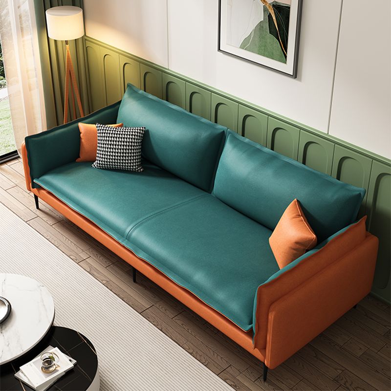 Square Arm Contemporary Faux Leather Sofa Couch in Green and Orange Clearhalo 'furn' 'furn_sofas' 'Furniture' 'furniture_sofas' 'Living Room Furniture' 'Sofa' 'sofas' 1200x1200_ee866ef1-e2ea-466c-8e4a-520227f40eb1