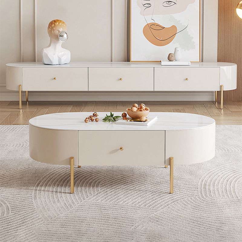 2 Legs Single Coffee Table Glam Oval Coffee Table with Drawer Clearhalo 'Coffee & Accent Tables' 'Coffee Tables' 'coffee_tables' 'furn' 'furn_coffee_tables' 'Furniture' 'Living Room Furniture' 1200x1200_ee86aafe-ca31-43c4-95b4-8be30564599c