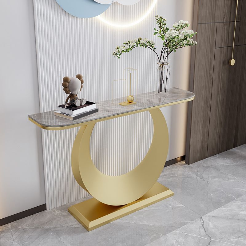 Stone Half Moon Console Table 31.5-inch Tall Accent Table with 1 Shelf Clearhalo 'Console Tables' 'console_tables' 'Entry & Mudroom Furniture' 'furn' 'furn_console_tables' 'Furniture' 1200x1200_ee895ed5-df47-4838-8b5a-fdeae34983ef