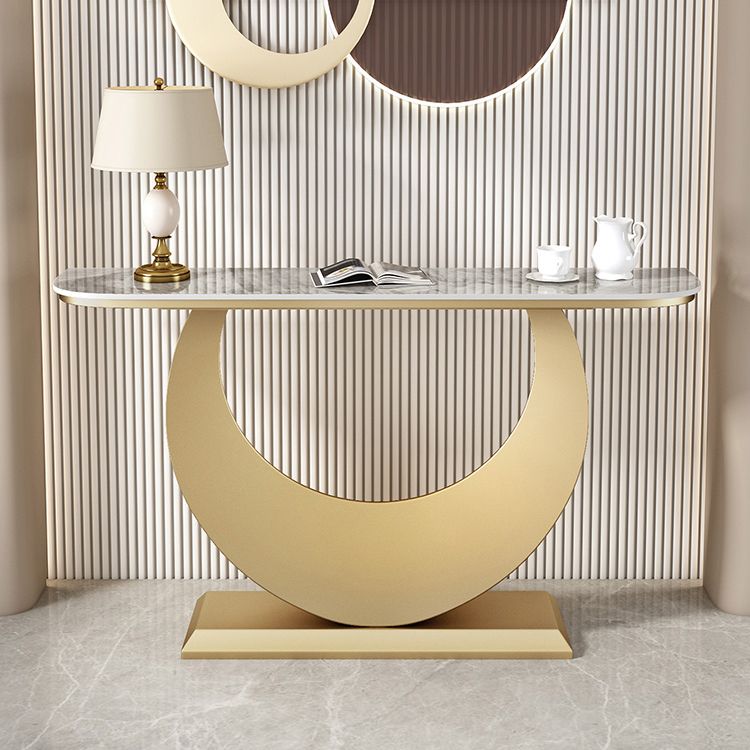 Stone Half Moon Accent Table 1-shelf 11.81" Wide Console Table for Hall Clearhalo 'Console Tables' 'console_tables' 'Entry & Mudroom Furniture' 'furn' 'furn_console_tables' 'Furniture' 1200x1200_ee8b66f0-4e27-4466-9147-6551b588af35