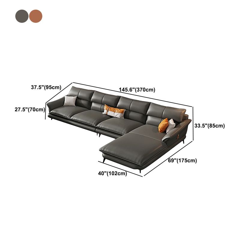 Contemporary Living Room Flared Arm Cushions Genuine Leather Sofa