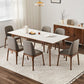 Mesa de comedor rectangular de piedra blanca contemporánea con 4 pies