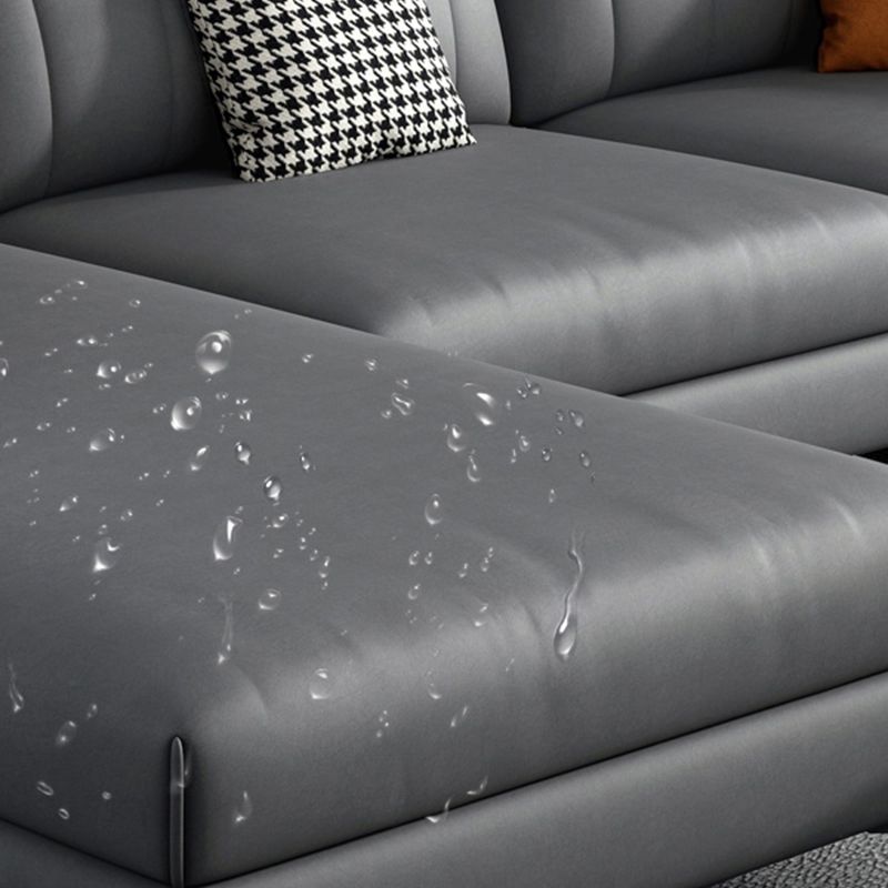 133.85" L x 70.86" W x 37.79" H Faux Leather Pillow Top Arm Sectional, Stain Resistant Clearhalo 'furn' 'furn_sectionals' 'Furniture' 'furniture_sectionals' 'Living Room Furniture' 'Sectionals' 1200x1200_ee91abdd-dc40-4a35-b089-1d5e1cd75d81