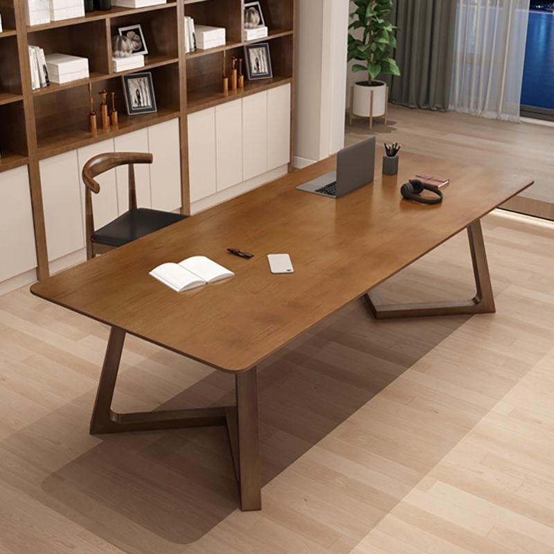 Contemporary Brown Writing Desk Solid Wood Office Desk with Legs Clearhalo 'furn' 'furn_office_desk' 'Furniture' 'Office Desks' 'Office Furniture' 'office_desk' 1200x1200_ee953e10-a690-413e-bfd1-58d9f56582b0