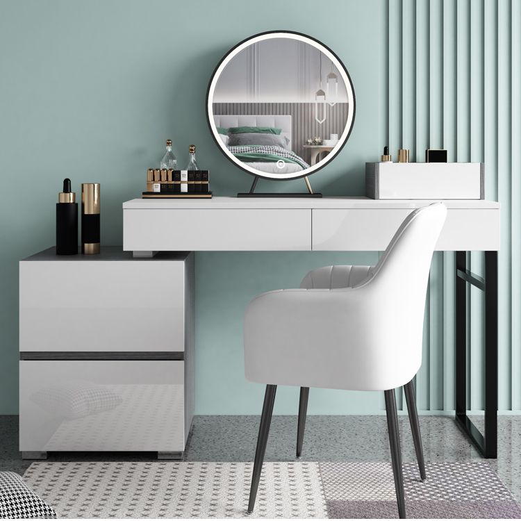 Moderno 4 cassetti da toeletta da toeletta da toeletta 28,94 "h bianco con sgabello