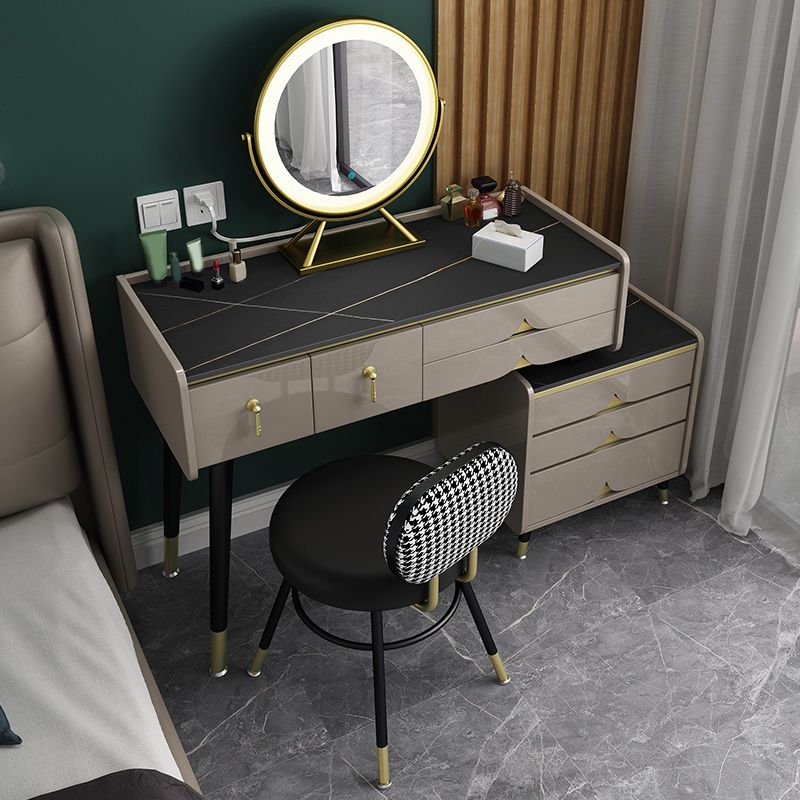Glam Slate Top Vanity Dressing Table 7 Drawers Vanity Makeup Table Set