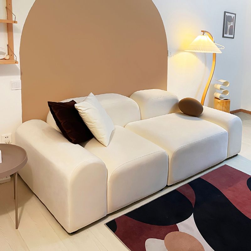 Contemporary Faux Leather/Velvet Sofa White Round Arm Loveseat Clearhalo 'furn' 'furn_sofas' 'Furniture' 'furniture_sofas' 'Living Room Furniture' 'Sofa' 'sofas' 1200x1200_ee981bed-899a-4da3-8275-a4dacf748754