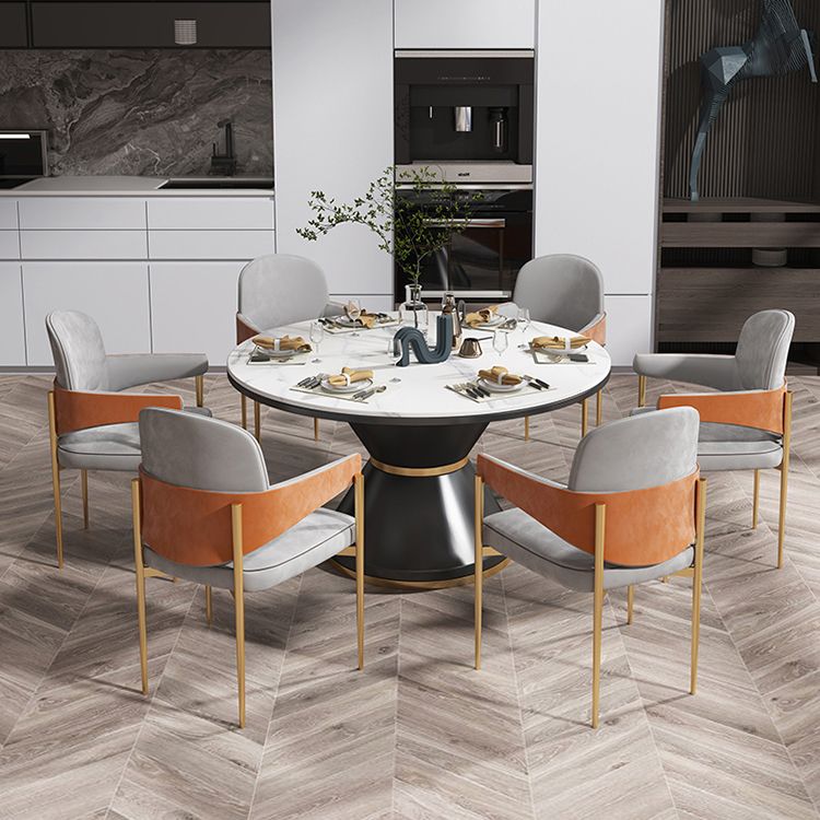 Glam 1/5/7 Pieces Dining Set Round Stone Dining Table for Dining Room Clearhalo 'Dining Room Sets' 'Dining Tables & Seating' 'dining_room_set' 'furn' 'furn_dining_room_set' 'Furniture' 'furniture_dining_room_set' 'Kitchen & Dining Furniture' 1200x1200_ee9a472b-6aaf-425a-b796-a214c112bdd9