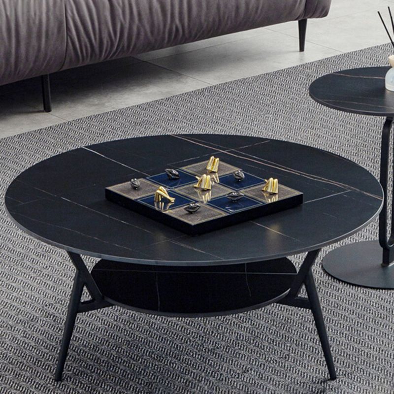 Modern Slate Trestle Coffee Table with Storage Round Cocktail Table in Grey Clearhalo 'Coffee & Accent Tables' 'Coffee Tables' 'coffee_tables' 'furn' 'furn_coffee_tables' 'Furniture' 'furniture_coffee_tables' 'Living Room Furniture' 1200x1200_ee9b9a0b-25e5-49be-b25a-1c724a036820