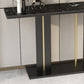 Table d'accent console contemporain avec base de piédestal noir et haut en marbre