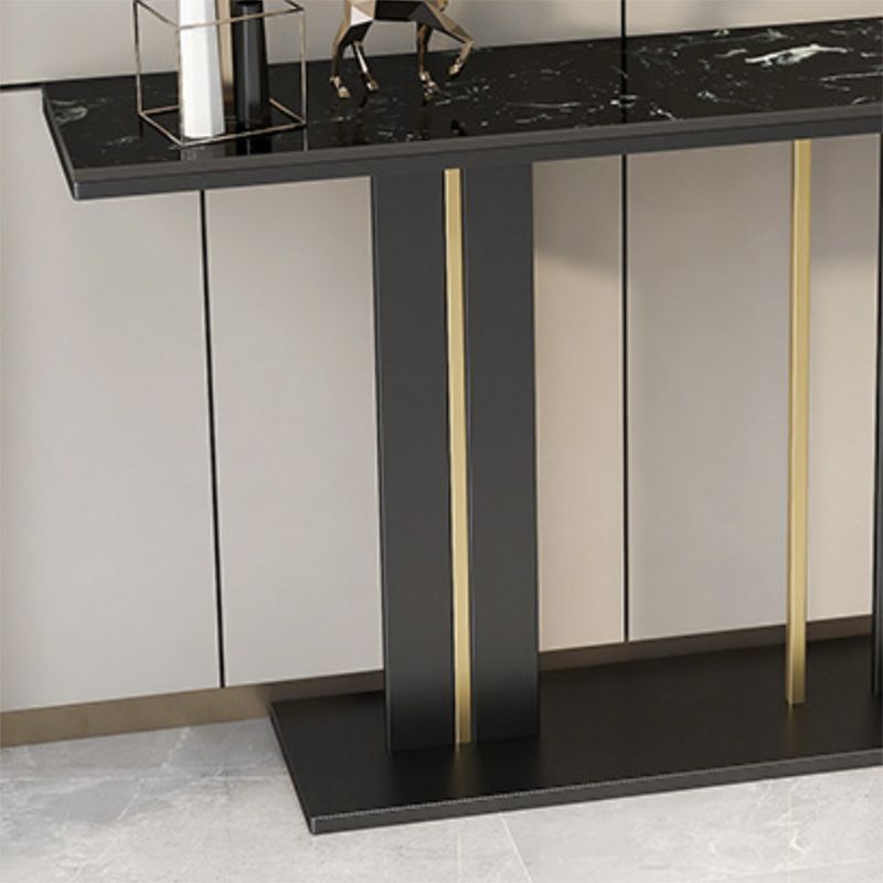 Table d'accent console contemporain avec base de piédestal noir et haut en marbre