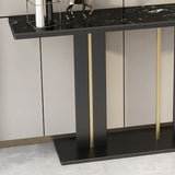 Table d'accent console contemporain avec base de piédestal noir et haut en marbre
