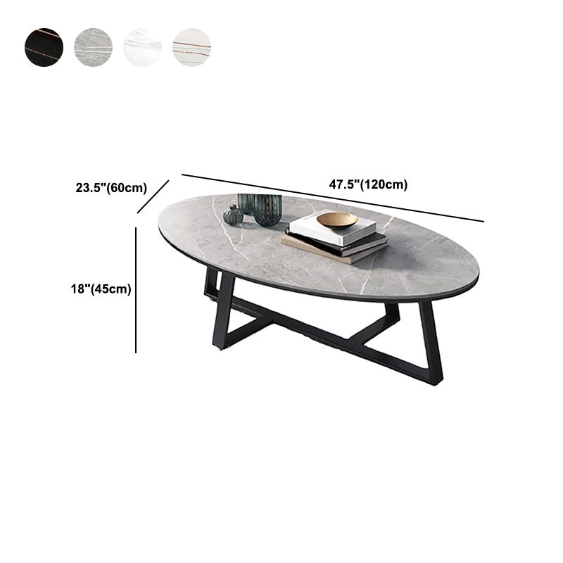 Glam Oval Top Coffee Table with Iron Cross Base and Stone Top Clearhalo 'Coffee & Accent Tables' 'Coffee Tables' 'coffee_tables' 'furn' 'furn_coffee_tables' 'Furniture' 'Living Room Furniture' 1200x1200_eea019ae-5ac2-47a5-8f72-6eab80d710a2