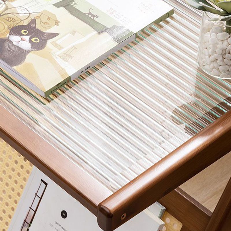 Modernistic Glass Top 4 Legs Rectangular Living Room Accent Side Table