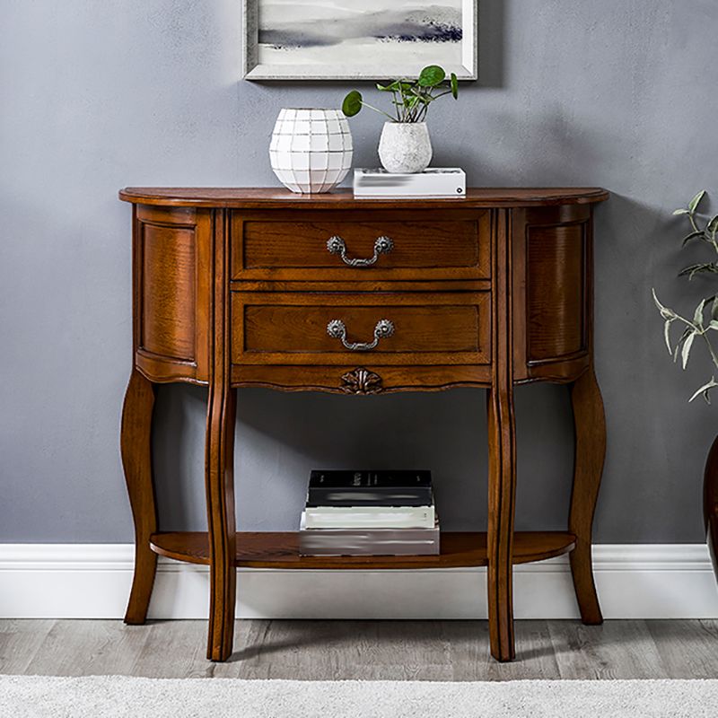 14 inch Wide Console Table Mid-Century Modern Half Moon Wood Accent Table