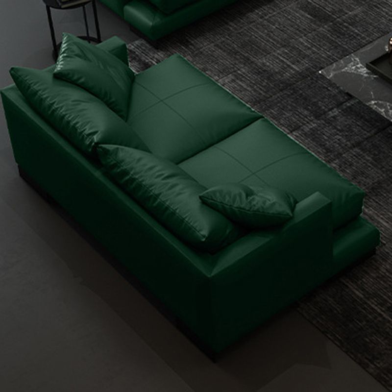 Forest Green Genuine Leather Square Arm Settee Furniture with Pillows Clearhalo 'furn' 'furn_sectionals' 'Furniture' 'furniture_sectionals' 'kitchen' 'kitchen_sectionals' 'Living Room Furniture' 'Sectionals' 1200x1200_eea58901-4f0c-4c3b-8af3-93a47c2ad7b8