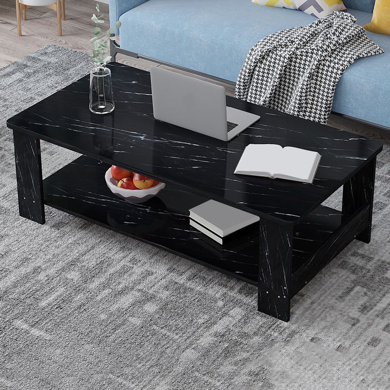 Nordic Style 4 Legs Base Rectangular Solid Wood Table with Storage Rack Coffee Table