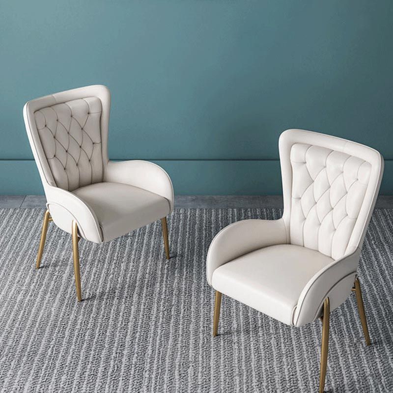 Glam Upholstered Chair Leather Arm Dining Chair with Gold Legs Clearhalo 'Dining Chairs' 'Dining Tables & Seating' 'dining_chair' 'furn' 'furn_dining_chair' 'Furniture' 'Kitchen & Dining Furniture' 1200x1200_eeaad377-1e49-45b1-9383-e3cd71aba1c6