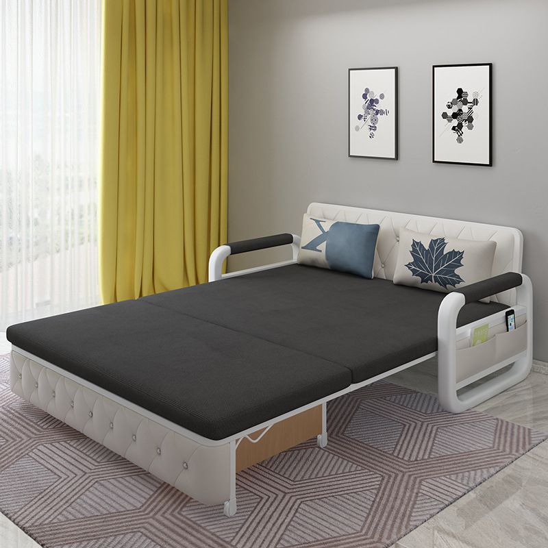 Contemporary Linen Square Arm Sofa Bed Foldable Standard Sofa for Living Room Clearhalo 'furn' 'furn_sofas' 'Furniture' 'furniture_sofas' 'Living Room Furniture' 'Sofa' 'sofas' 1200x1200_eeac02d1-0114-4f25-8878-f542c5b57e85