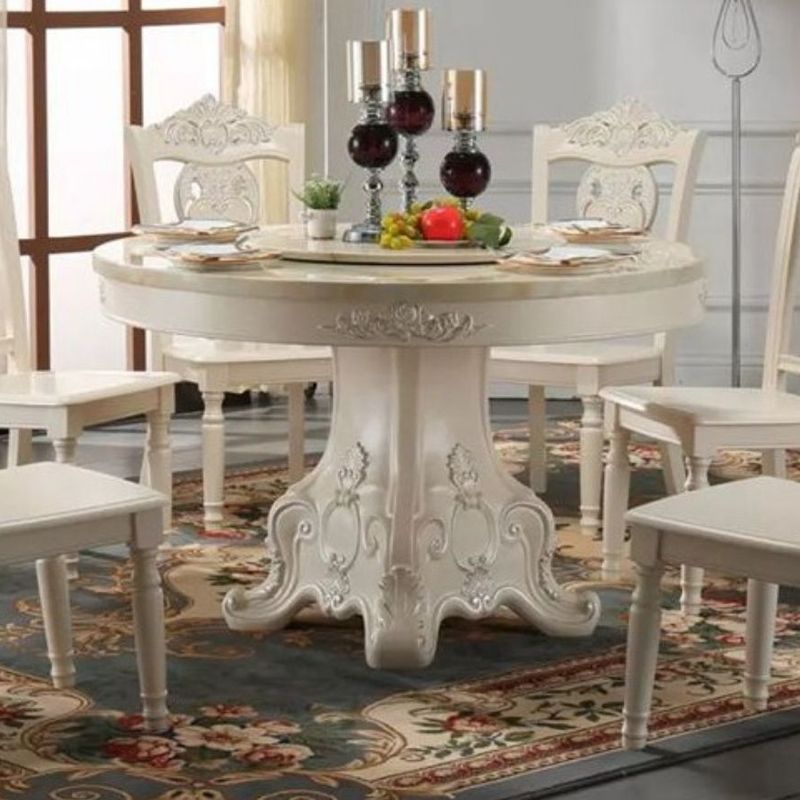 Round Marble Dining Site Table Pedestal Base Dining Room Collection with Turntable