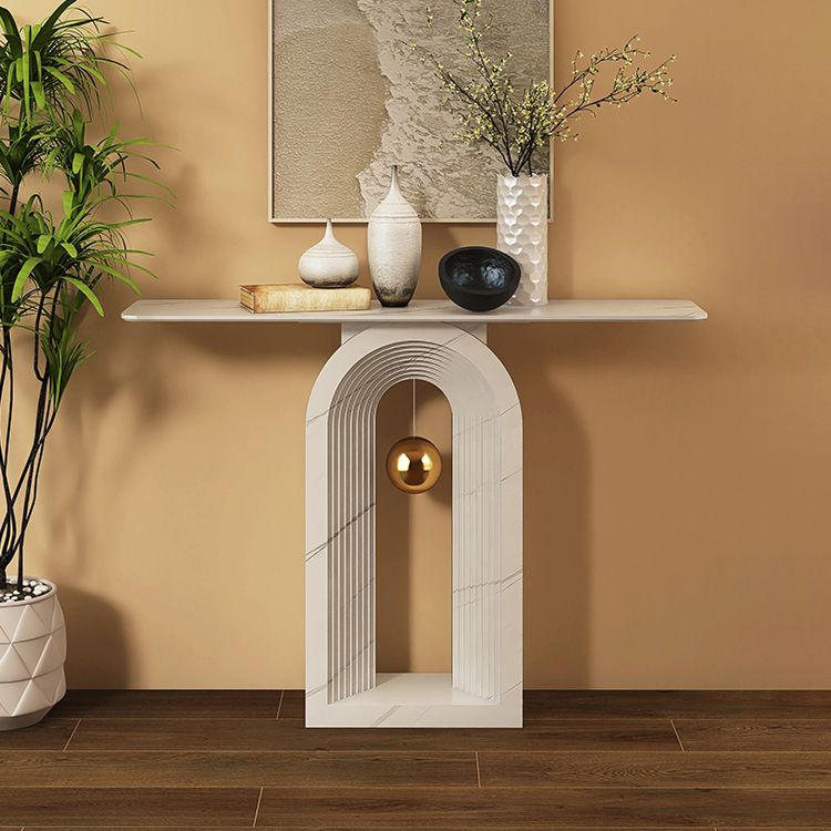Glam Console Table Rectangle Stone Accent Table , 12 inch Width