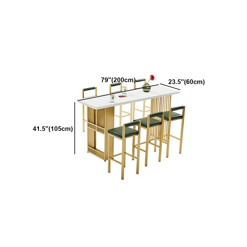 Glam Wood Bar Table with Rectangle Table Top Gold Double Pedestal Table - 42" H Clearhalo 'Bar Furniture' 'Bar Tables' 'bar_tables' 'furn' 'furn_bar_tables' 'Furniture' 'furniture_bar_tables' 'Kitchen & Dining Furniture' 1200x1200_eeb5bc60-8c93-4bb7-87e6-d0b118865d36