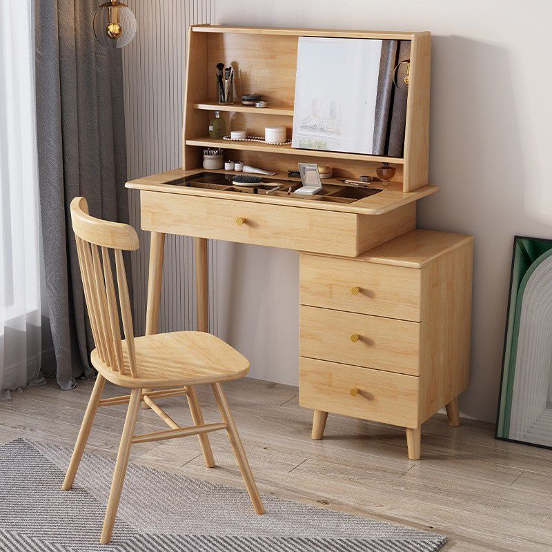 Tavolo da trucco in legno massiccio a specchio scandinavo in marrone