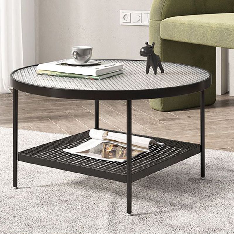 Salontafel met 4 poten, koffiecocktailtafel met glazen blad en plank