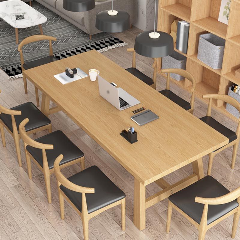 Contemporary Natural Wood Table Pine Rectangle Dining Table with Trestle Clearhalo 'Dining Tables & Seating' 'Dining Tables' 'dining_table' 'furn' 'furn_dining_table' 'Furniture' 'furniture_dining_table' 'Kitchen & Dining Furniture' 'kitchen' 'kitchen_dining_table' 1200x1200_eebeb4e7-56e3-4bd2-b138-d9427d62e44f