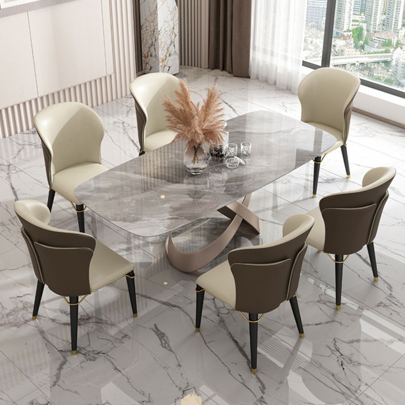 Modern Sintered Stone Gray Dining Set with Rectangle Table and Pedestal Base Home Use Dining Set Clearhalo 'Dining Room Sets' 'Dining Tables & Seating' 'dining_room_set' 'furn' 'furn_dining_room_set' 'Furniture' 'furniture_dining_room_set' 'Kitchen & Dining Furniture' 'kitchen&dining_furn' 'kitchen' 1200x1200_eebf158c-4ae9-44fe-981f-227a3421a483