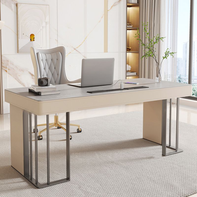 Modern Stone Office Desk Rectangular Shape Task Desk with 3 Drawers in Grey Clearhalo 'furn' 'furn_office_desk' 'Furniture' 'Office Desks' 'Office Furniture' 'office_desk' 1200x1200_eec2237b-2a3b-48b1-85d1-39db0f6ef34d