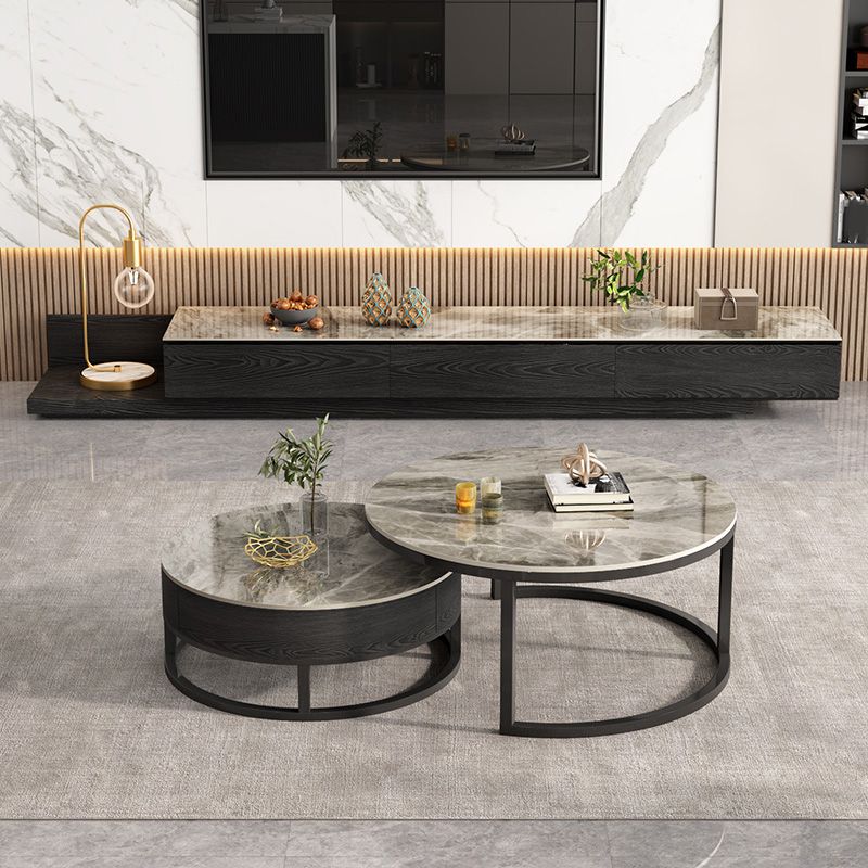 Round Slate Top Coffee Table Frame Coffee Cocktail Table with Drawers Clearhalo 'Coffee & Accent Tables' 'Coffee Tables' 'coffee_tables' 'furn' 'furn_coffee_tables' 'Furniture' 'Living Room Furniture' 1200x1200_eec5e3ad-18e4-4926-abc1-6d931b786a2d