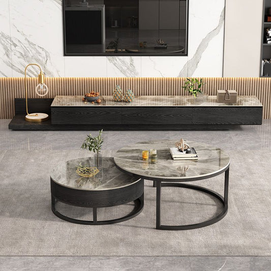 Round Slate Top Coffee Table Frame Coffee Cocktail Table with Drawers Clearhalo 'Coffee & Accent Tables' 'Coffee Tables' 'coffee_tables' 'furn' 'furn_coffee_tables' 'Furniture' 'Living Room Furniture' 1200x1200_eec5e3ad-18e4-4926-abc1-6d931b786a2d