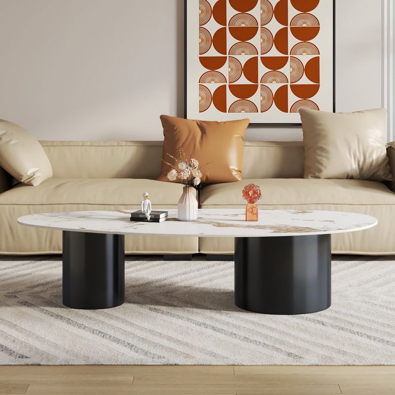 Glam Sled Coffee Table Oval Coffee or End Table in Beige and Black Clearhalo 'Coffee & Accent Tables' 'Coffee Tables' 'coffee_tables' 'furn' 'furn_coffee_tables' 'Furniture' 'Living Room Furniture' 1200x1200_eec7302a-386e-4b35-9cc6-d0be4d0679dd