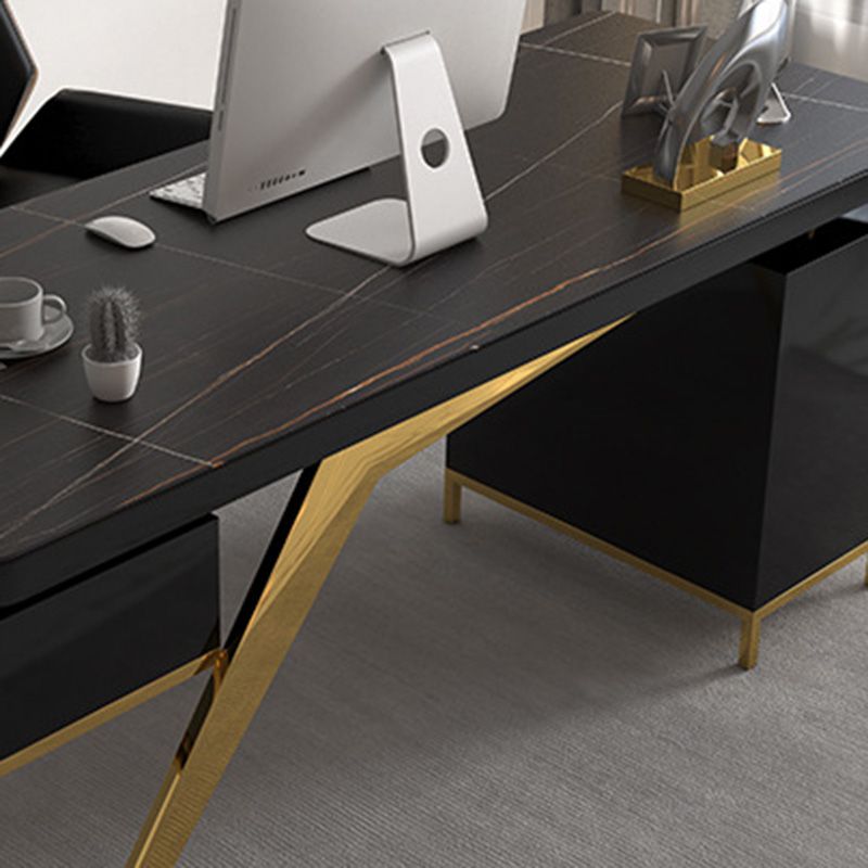 Escritorio de oficina de glamour rectangular mármol escritorio de escritura de madera maciza para el hogar