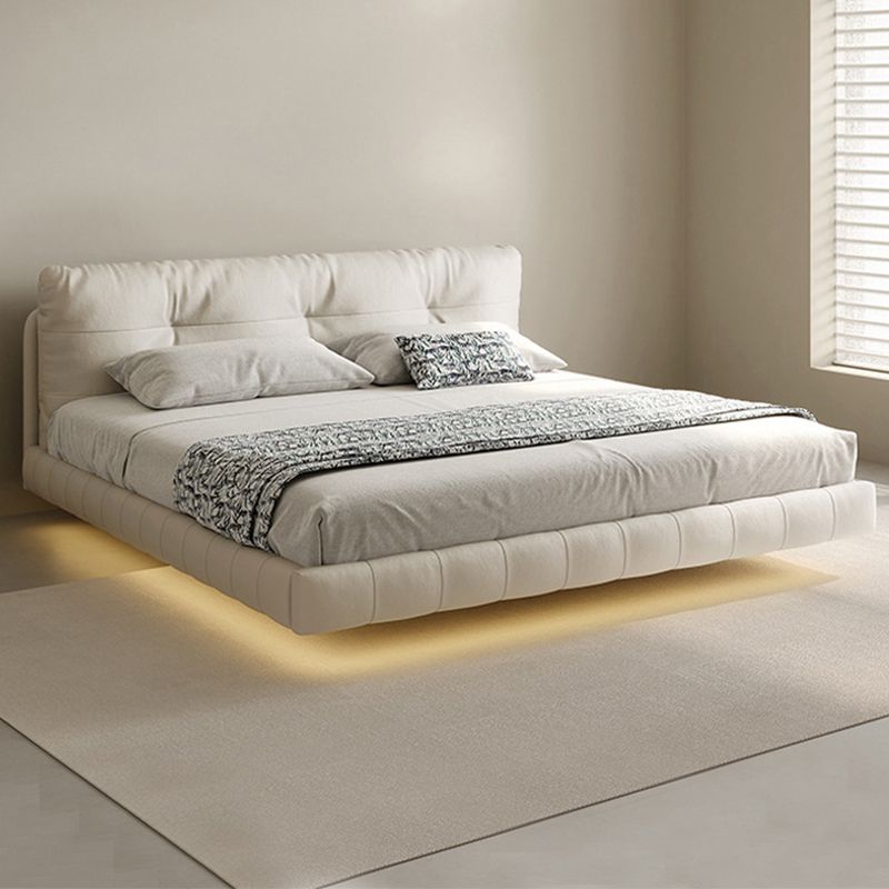 Genuine Leather Upholstered Platform Bed Light Beige Bed Frame Clearhalo 'Bedroom Furniture' 'Beds' 'furn' 'furn_beds' 'Furniture' 1200x1200_eec837dc-924c-4a13-b49b-6037fa3f4baa