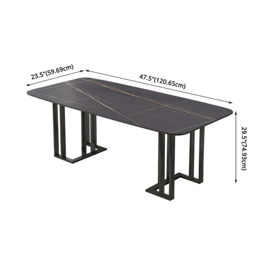 Modern Sintered Stone Black Dining Room Set with Rectangle Table and Metal Base Dining Set Clearhalo 'Dining Room Sets' 'Dining Tables & Seating' 'dining_room_set' 'furn' 'furn_dining_room_set' 'Furniture' 'furniture_dining_room_set' 'Kitchen & Dining Furniture' 'kitchen&dining_furn' 'kitchen' 1200x1200_eec86b0c-71b4-4728-9371-0d60a01e8786